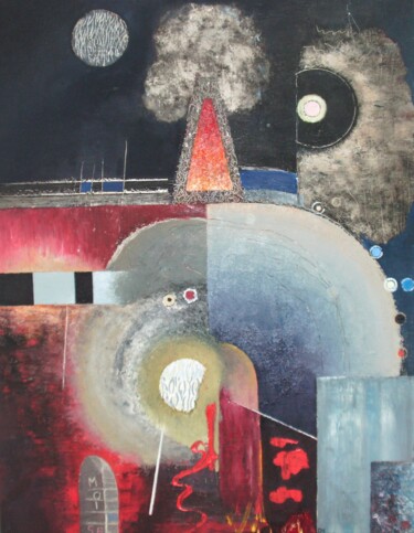 Malerei mit dem Titel "Feuer in der Nacht" von Reiner Makarowski, Original-Kunstwerk, Öl