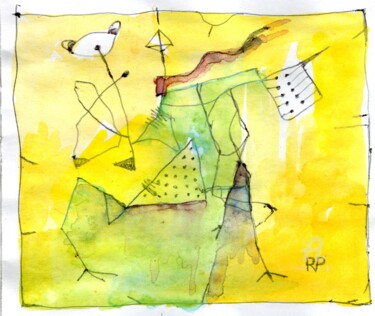 Painting titled "Gelb überwiegt" by Reiner Poser, Original Artwork, Watercolor