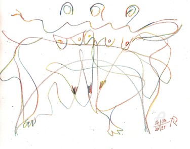 Drawing titled "three nice girls" by Reiner Poser, Original Artwork, Conté