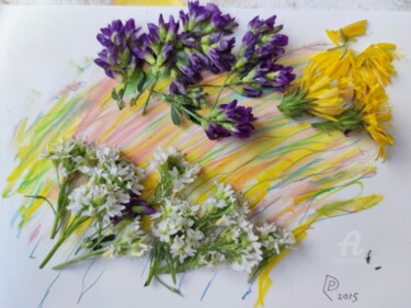 Collagen mit dem Titel "Summer flowers" von Reiner Poser, Original-Kunstwerk, Collagen