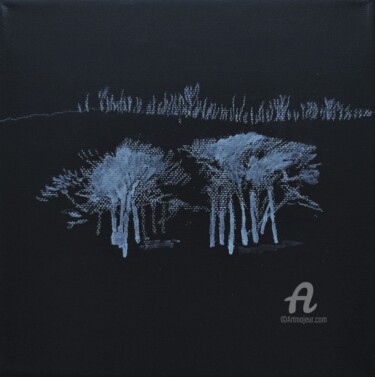 Drawing titled "Trees at midnight" by Reiner Poser, Original Artwork, Chalk