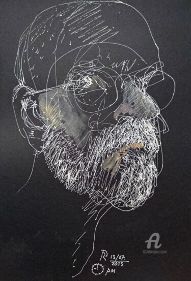 Drawing titled "Thoughtful old man" by Reiner Poser, Original Artwork, Gel pen