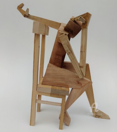 Sculptuur getiteld "Nachdenklicher Mann…" door Reiner Poser, Origineel Kunstwerk, Hout