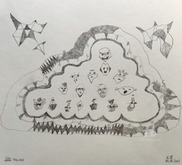 Disegno intitolato "Himmel, Gott und di…" da Reiner Poser, Opera d'arte originale, Matita