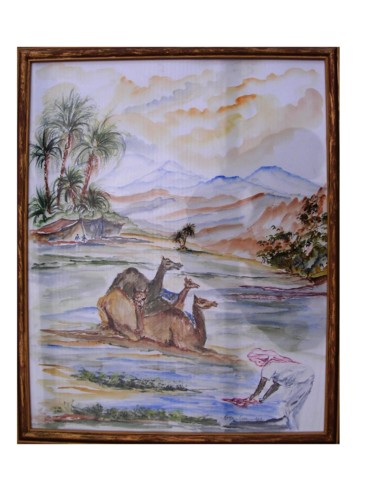 Peinture intitulée "halte dans une oasis" par Reine-Rose, Œuvre d'art originale