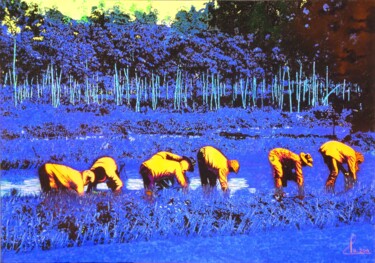 Painting titled "7 planteurs" by Reinhard Häussler, Original Artwork, Acrylic