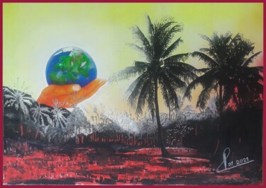 Painting titled "Nouvelle terre" by Reinhard Häussler, Original Artwork, Acrylic Mounted on Other rigid panel