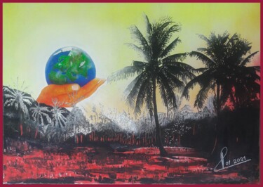 Pittura intitolato "Nouvelle terre" da Reinhard Häussler, Opera d'arte originale, Acrilico Montato su Altro pannello rigido