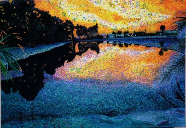 Schilderij getiteld "Reflet du soir" door Reinhard Häussler, Origineel Kunstwerk, Acryl