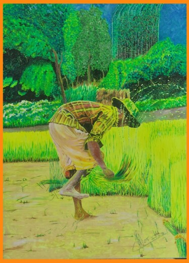 Painting titled "Planteur jaune" by Reinhard Häussler, Original Artwork, Acrylic