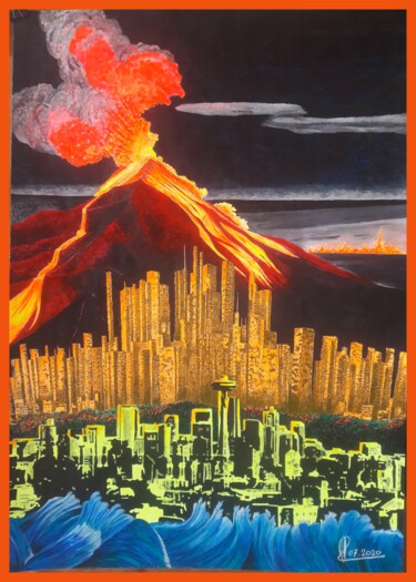 Schilderij getiteld "Volcano" door Reinhard Häussler, Origineel Kunstwerk, Acryl