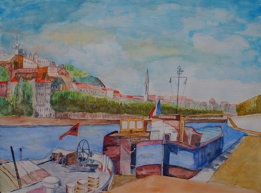 Peinture intitulée "bord de quai (aquar…" par Claude Reitz, Œuvre d'art originale