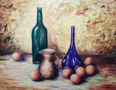 Painting titled "Bodegon de la botel…" by Javier López Villabrille, Original Artwork, Acrylic