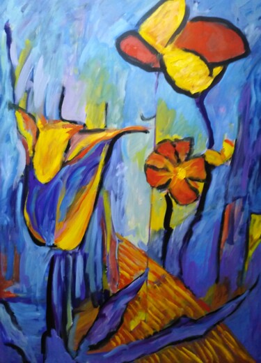 Painting titled "Tulipan y su futuro" by Javier López Villabrille, Original Artwork, Oil
