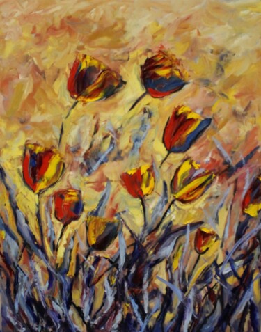 Peinture intitulée "Baile de tulipanes 2" par Javier López Villabrille, Œuvre d'art originale, Huile