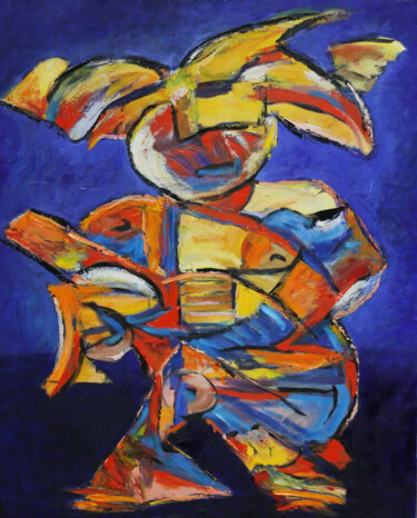 Картина под названием "Bufon con guitarra" - Javier López Villabrille, Подлинное произведение искусства, Масло