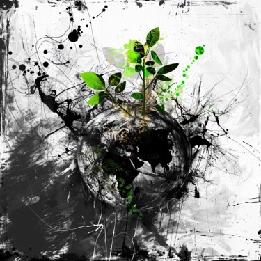 Digitale Kunst mit dem Titel "World is suffering…" von Reivart, Original-Kunstwerk, Digitale Collage Auf Keilrahmen aus Holz…