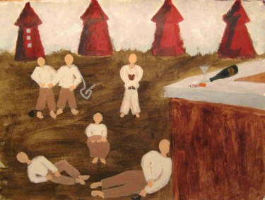 Peinture intitulée "Le bar des suicidés" par Deburane, Œuvre d'art originale, Huile
