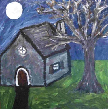Peinture intitulée "La maison grise" par Deburane, Œuvre d'art originale, Huile