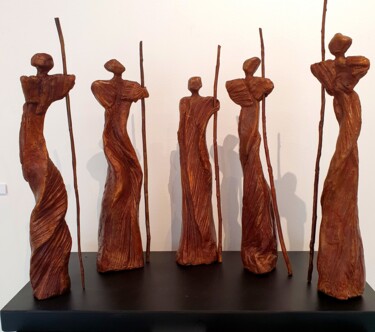 Sculpture intitulée "Conseil de Sages" par Réjane Lechat, Œuvre d'art originale, Bronze