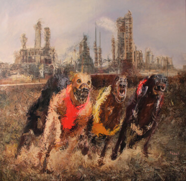 Painting titled "Alpha Industry" by Rékai Zsolt, Original Artwork, Oil