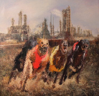 Schilderij getiteld "Alpha Industry" door Rékai Zsolt, Origineel Kunstwerk, Olie