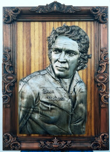 Escultura STEVE MCQUEEN, esculpida em madeira exótica. Escultura intitulada "Escultura STEVE MCQ…" por Carvalho Condeço, Obras de arte originais, Madeira