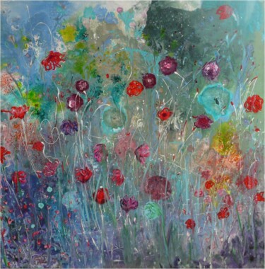 Картина под названием "Happy Flowers- Blum…" - Remara, Подлинное произведение искусства, Акрил Установлен на Деревянная рама…