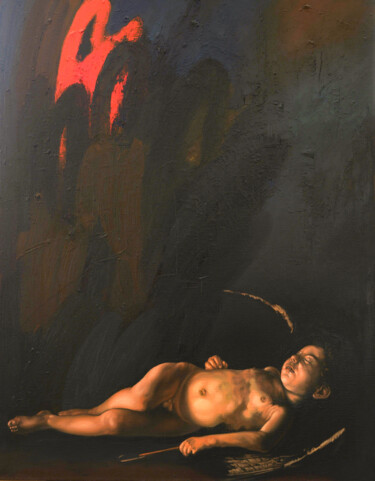 Peinture intitulée "Above the Sleeping…" par Roman Rembovsky, Œuvre d'art originale, Huile Monté sur Châssis en bois