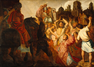 Peinture intitulée "The lapidation of S…" par Rembrandt, Œuvre d'art originale, Huile