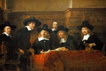 Painting titled "The Syndics of the…" by Rembrandt, Original Artwork, Oil