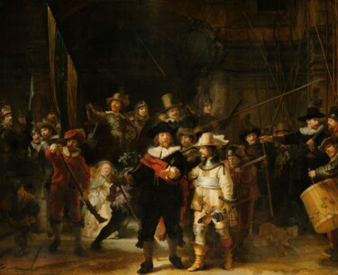 Painting titled "La ronde de nuit" by Rembrandt, Original Artwork, Oil