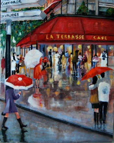 Painting titled "La terrasse" by Reme, Original Artwork, Acrylic Mounted on Wood Stretcher frame