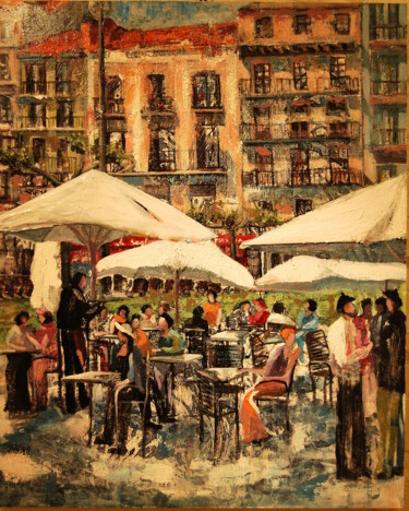 Peinture intitulée "Plaza del Castillo…" par Reme, Œuvre d'art originale, Huile
