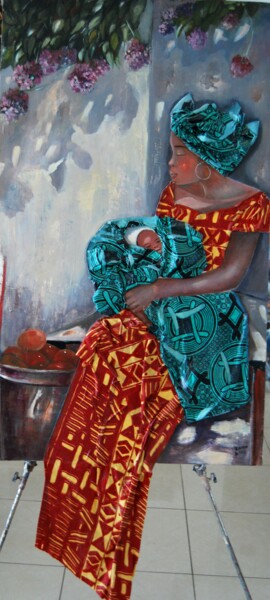 Painting titled "la siesta" by Reme, Original Artwork, Oil Mounted on Wood Panel