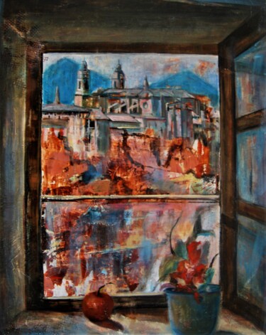 Peinture intitulée "Ventana en Pamplona" par Reme, Œuvre d'art originale, Acrylique