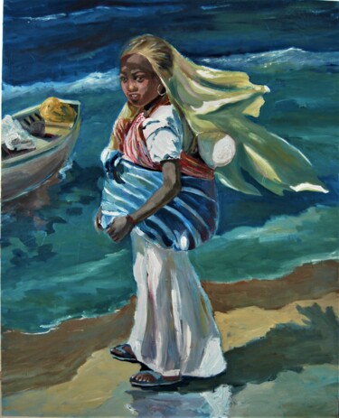 Schilderij getiteld "la niña" door Reme, Origineel Kunstwerk, Olie