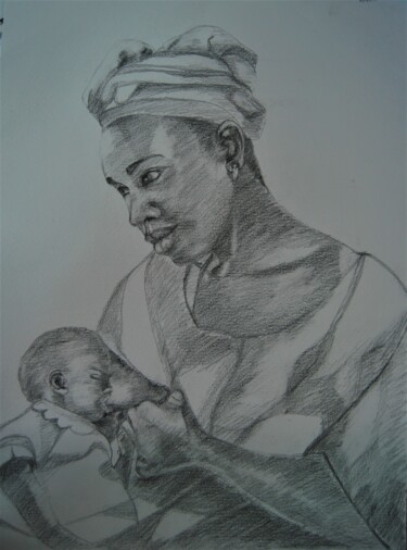 Painting titled "la madre y el niño" by Reme, Original Artwork, Graphite