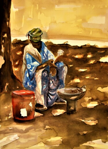Peinture intitulée "la vendedora de cac…" par Reme, Œuvre d'art originale, Aquarelle