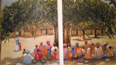 Pintura titulada "Bajo el arbol" por Reme, Obra de arte original, Oleo