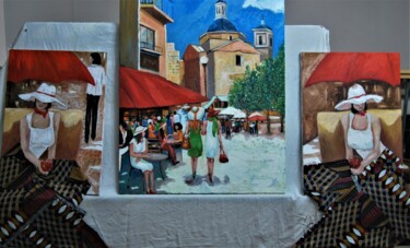 Peinture intitulée "Plaza de las Flores…" par Reme, Œuvre d'art originale, Huile