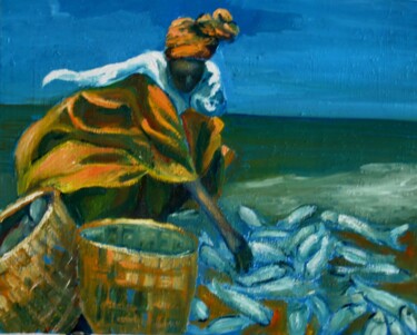 Painting titled "la pescadora" by Reme, Original Artwork, Oil