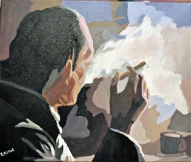 Painting titled "FUMANDO ESPERO" by Reme, Original Artwork