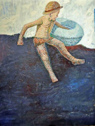 Painting titled "el niño y la ola" by Reme, Original Artwork, Oil