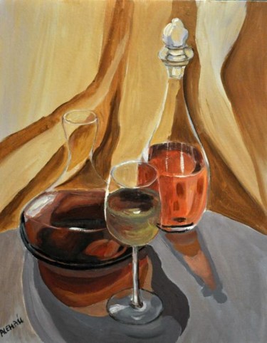 Painting titled "tres vinos I" by Reme, Original Artwork