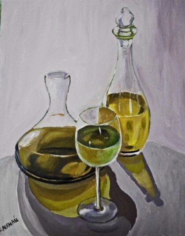 Painting titled "tres vinos II" by Reme, Original Artwork