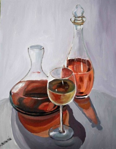 Painting titled "tres vinos IV" by Reme, Original Artwork