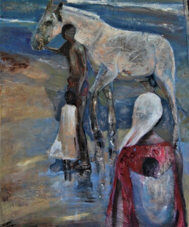 Painting titled "Le Cheval-blanc-100…" by Reme, Original Artwork, Oil