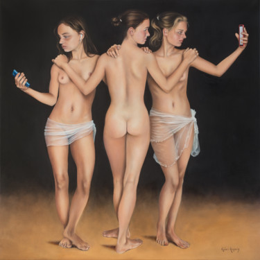 Malerei mit dem Titel "Trois grâces contem…" von Rémi Acquin, Original-Kunstwerk, Öl