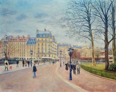 Peinture intitulée "Paris, le pont au D…" par Rémi Acquin, Œuvre d'art originale, Huile